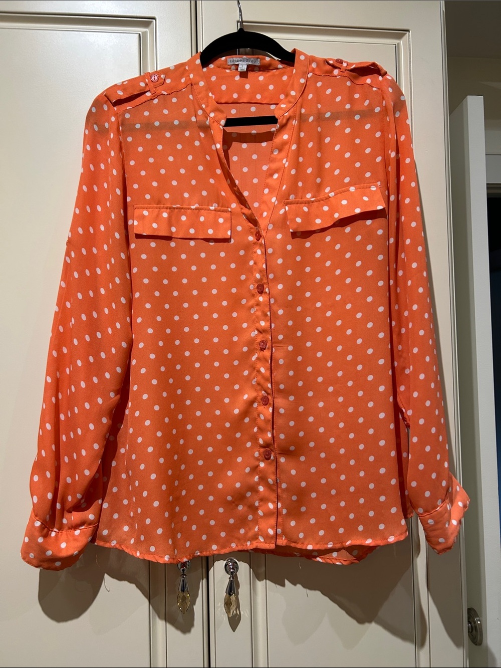Polka Dot Button-Front Blouse in Orange by Larson Gray